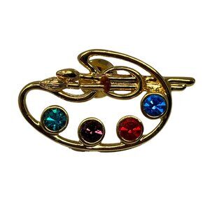 Avon‎ Painters Palette Brooch Gold Tone Crystal Paint Vintage Hat Lapel Pin